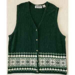 VTG Gina Peters Sweater Vest XL Emarald Pin Christmas WInter Snow Pattern -New